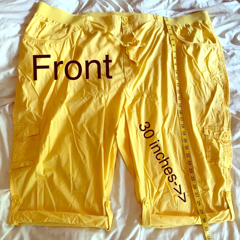 Capri Pants Yellow Cotton Plus Size